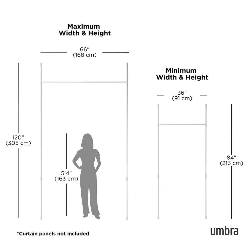 36"-66" Umbra Anywhere Curtain Rod White: Tension Mount, Metal, Smooth Finish, 5-Year Warranty, 15 lb Capacity