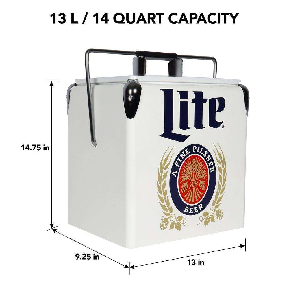 Miller Lite Retro Ice Chest Cooler with Bottle Opener 13L (14 qt), White and Blue