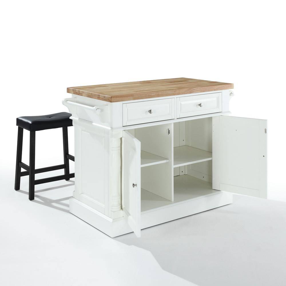Crosley Furniture Oxford Wood Kitchen Island with Saddle Stools in White