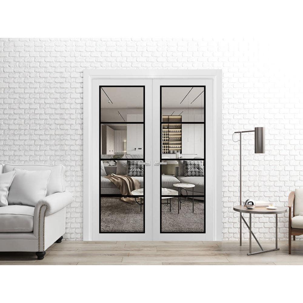 84" x 36" White Solid Wood French Doors with Clear Glass Panels