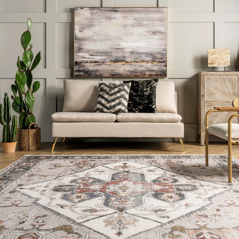 nuLOOM Mali Machine Washable Traditional Medallion Ultra Thin Accent Rug, 2' x 3', Ivory