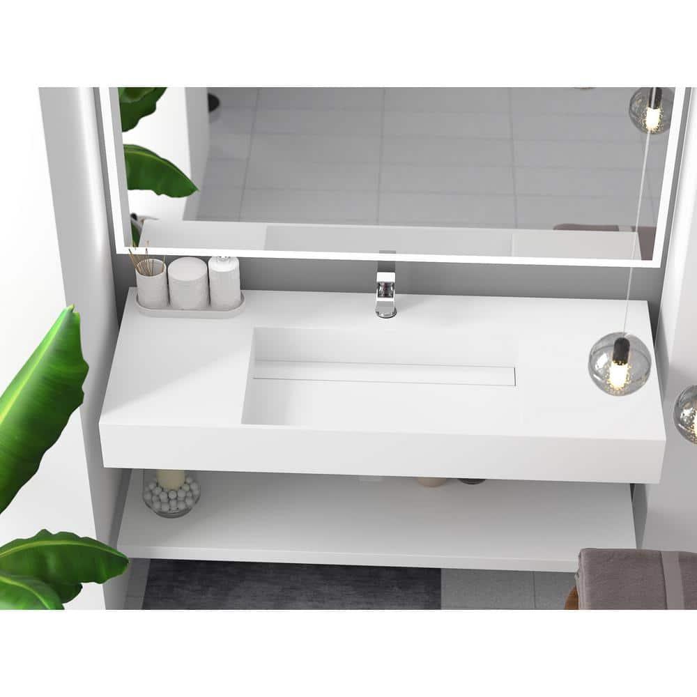 Juniper 48 inch Modern Rectangular Wall Mounted Bathroom Sink with Concealed Drain