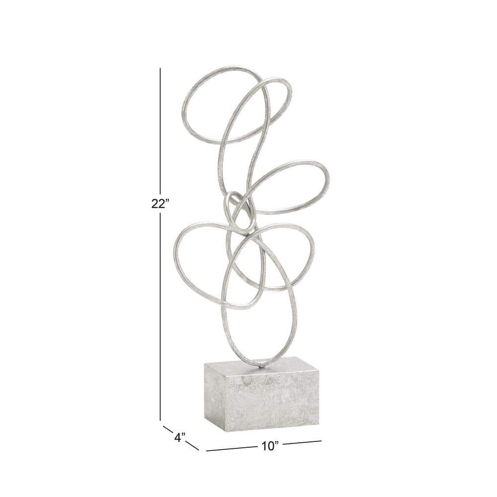 10" x 22" Silver Metal Swirl Abstract Sculpture, by DecMode