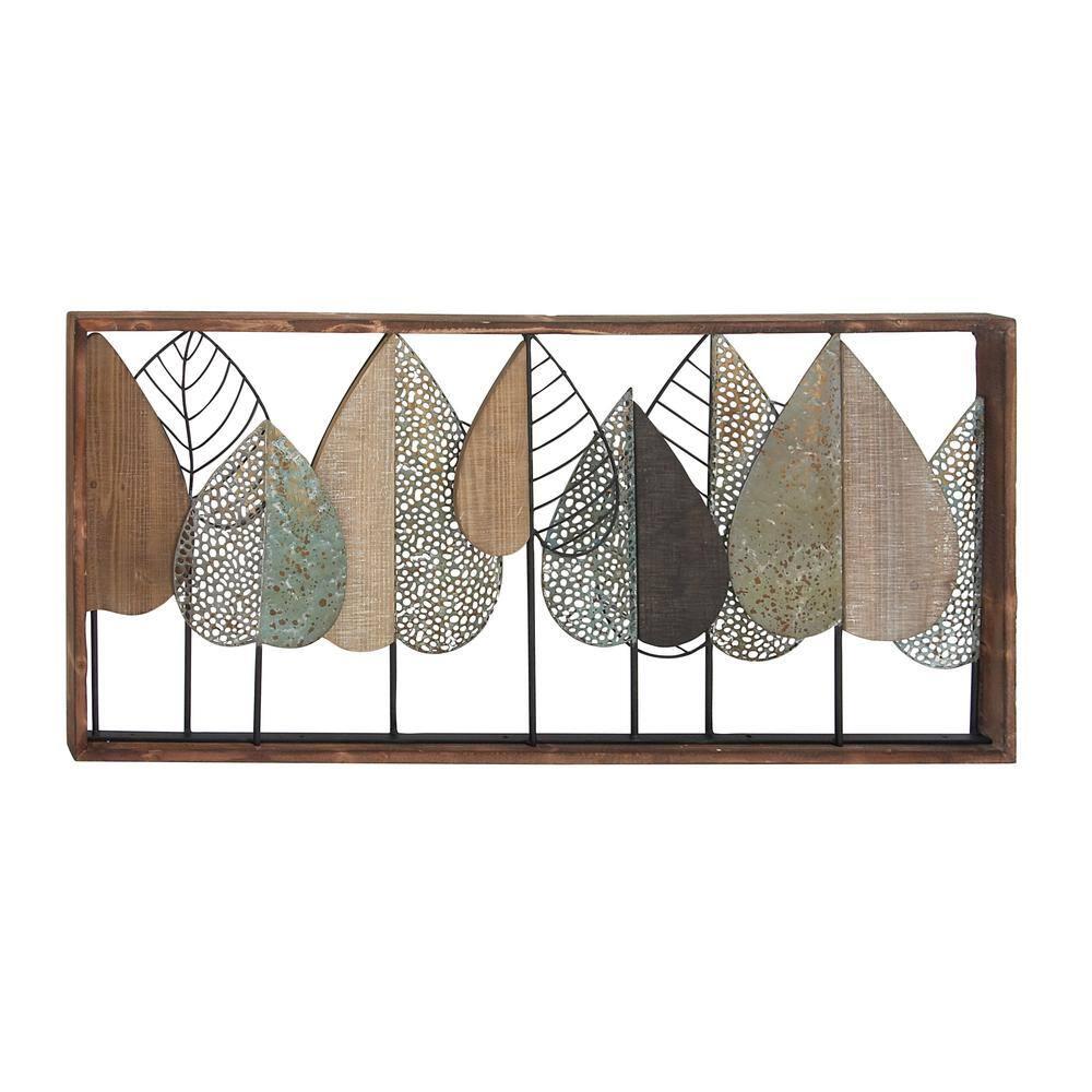 XMVJHOME Modern Leaf Wall Art Sculpture With Metal Wire Accents, Minimalist Botanical Home Decor, Open-Frame Design For Contemporary Interiors