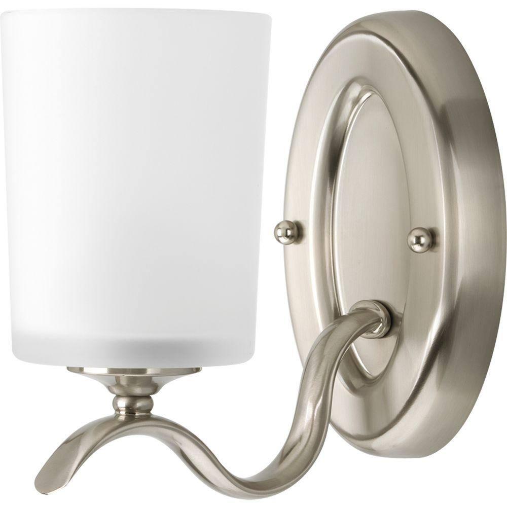 Progress Lighting Inspire 1-Light Wall Sconce, Brushed Nickel, Etched Glass Shade