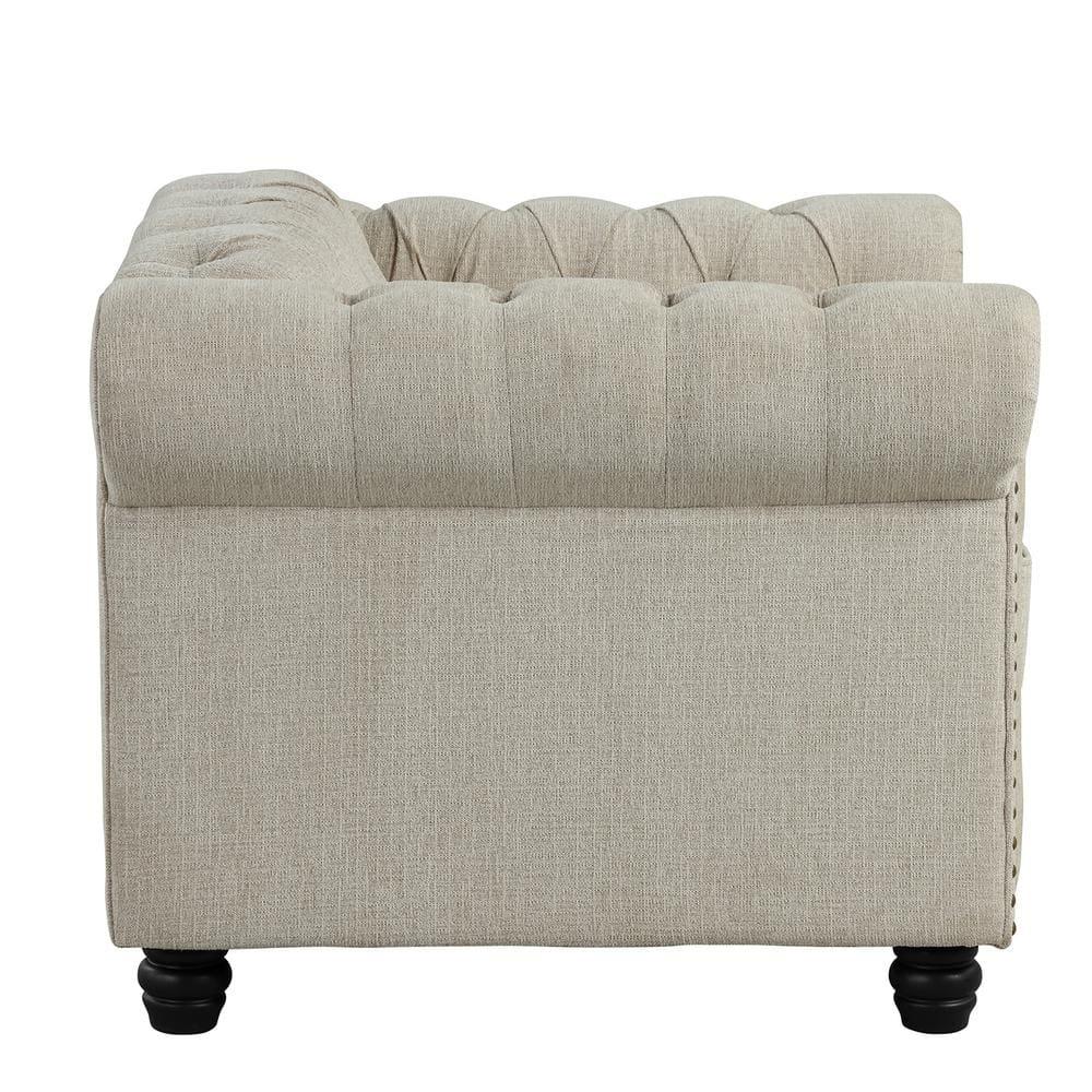 Morden Fort Beige Sofa Set for Living Room Furniture Button Tufted Chair and Loveseat 2 Pieces Fabric