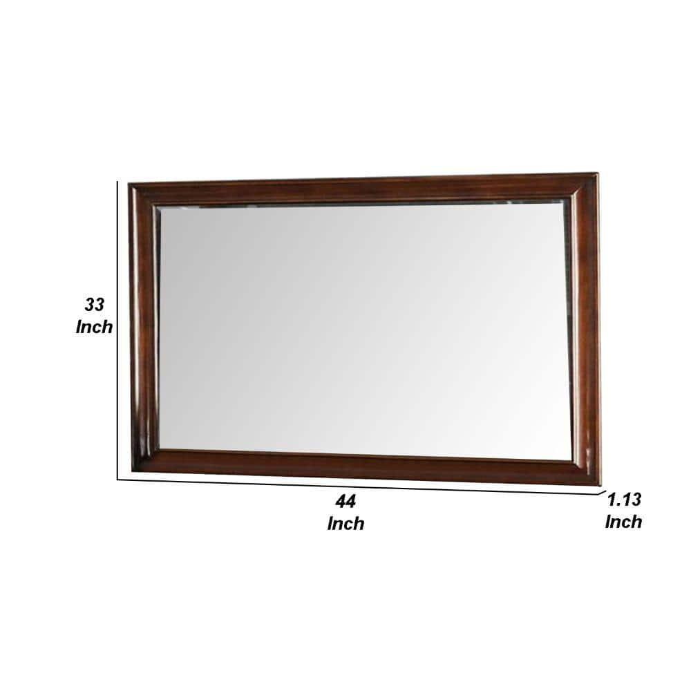 44 Inch Wall Mirror Molded Trim Rectangular Wood Frame Cherry Brown - Saltoro Sherpi