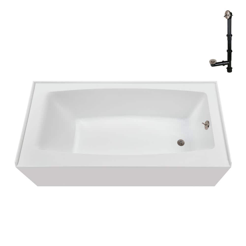 Streamline 60 in. x 30 in. Acrylic Right-Hand Drain Alcove Bathtub in Glossy White With External Drain