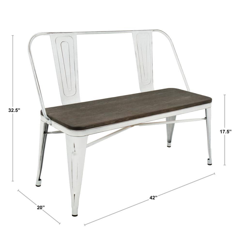 Oregon Industrial Farmhouse Dining/Entryway Bench - Vintage White Metal/Expresso Bamboo - Lumisource
