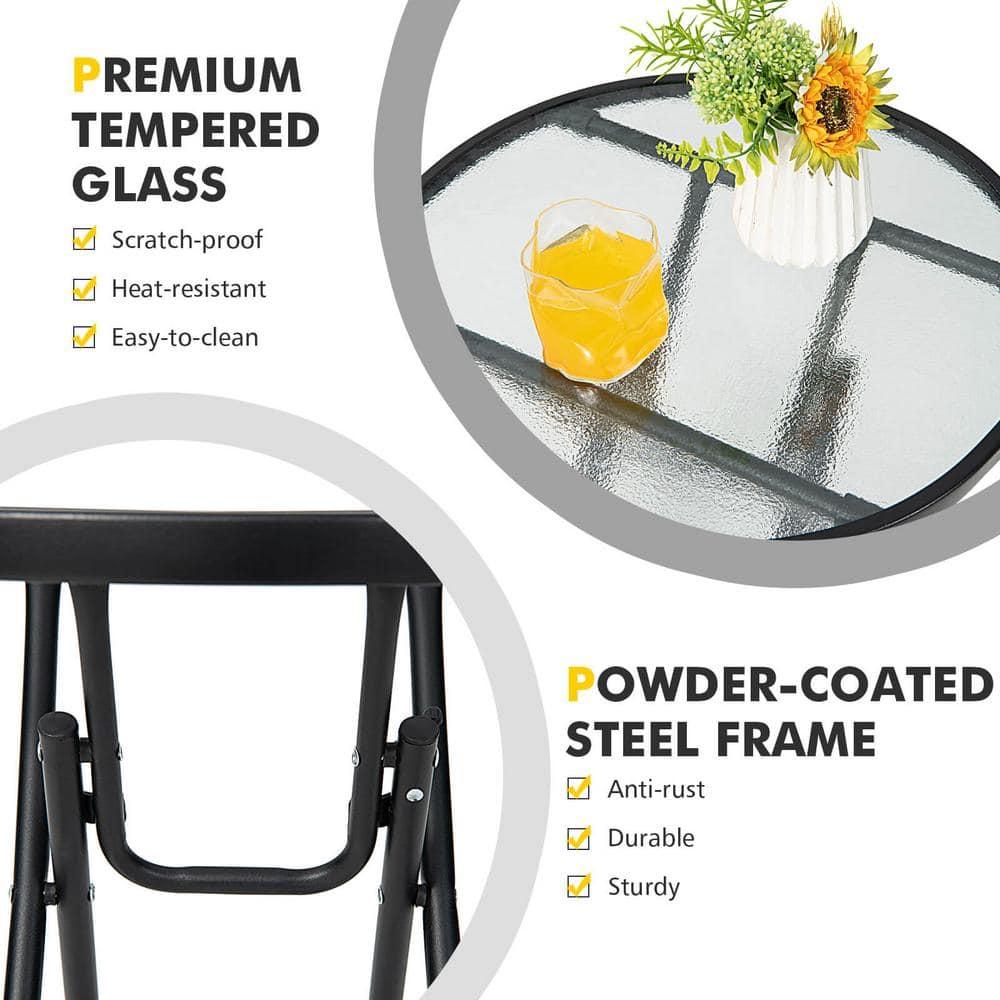 Kepooman Outdoor Side Table, Patio Table, Coffee Table, Patio Side Table with Tempered Glass Tabletop