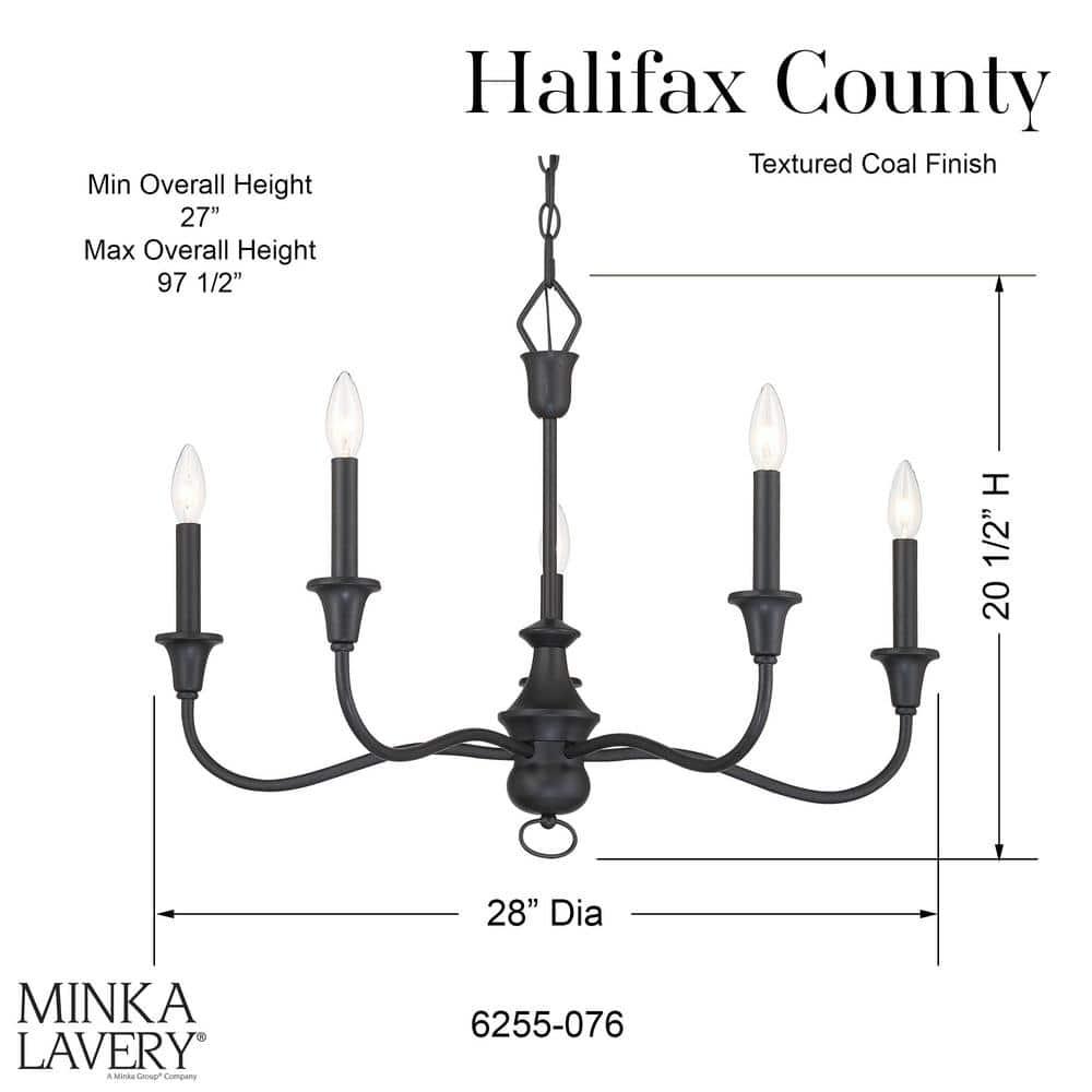 Halifax Textured Black 5-Light Candelabra Chandelier