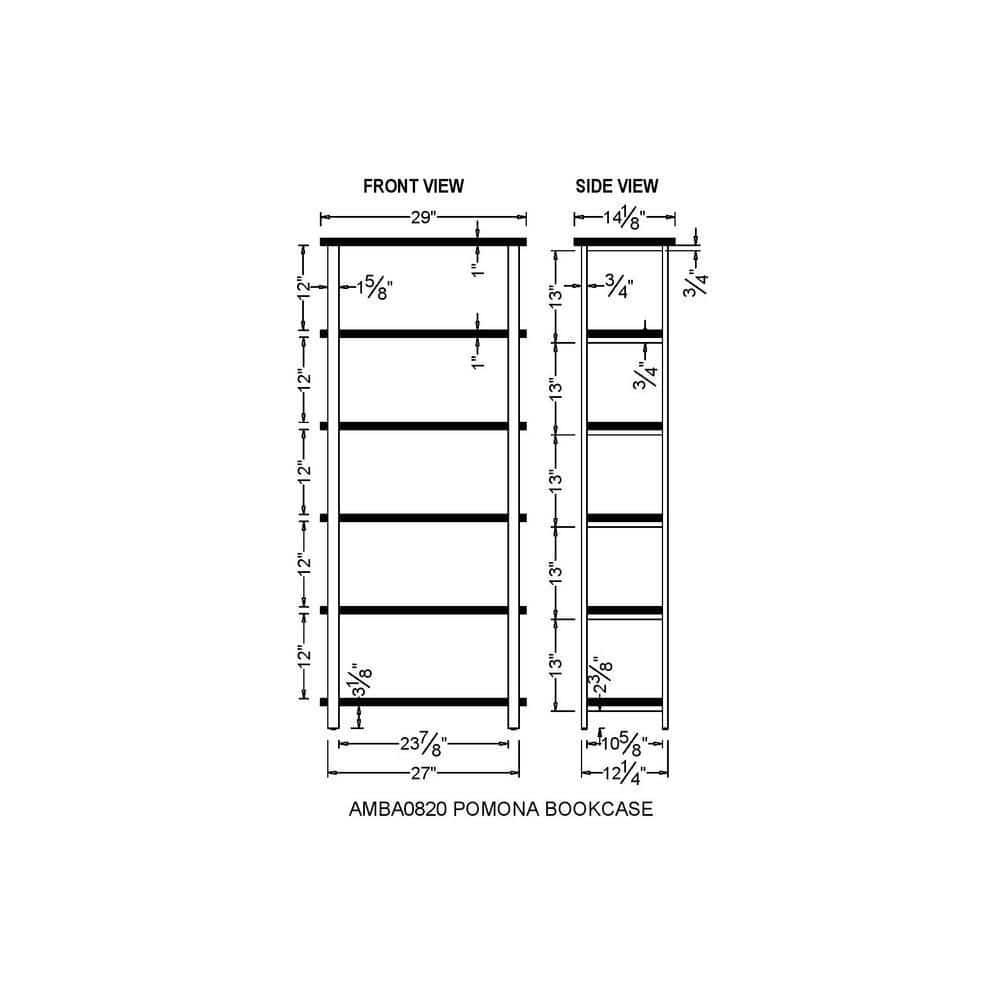 Alaterre Pomona 70"H 5-Shelf Metal and Solid Wood Bookcase