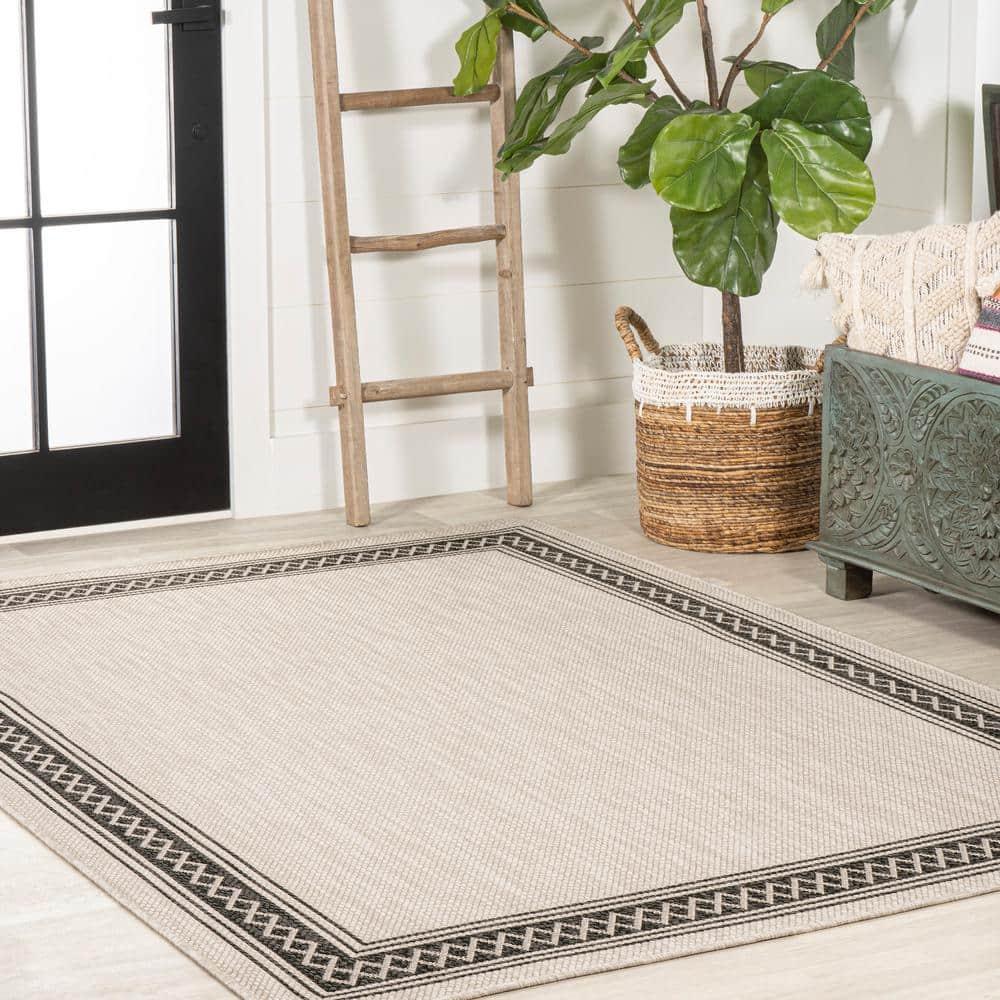 5' x 8' Lucia Classic Diamond Border Indoor/Outdoor Area Rug, Cream/Black - JONATHAN Y