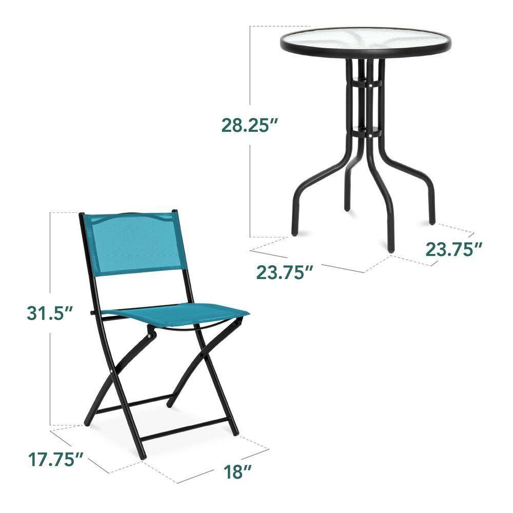 George Oliver 3-Piece Patio Bistro Dining Furniture Set W/ Glass Tabletop, Folding Chairs