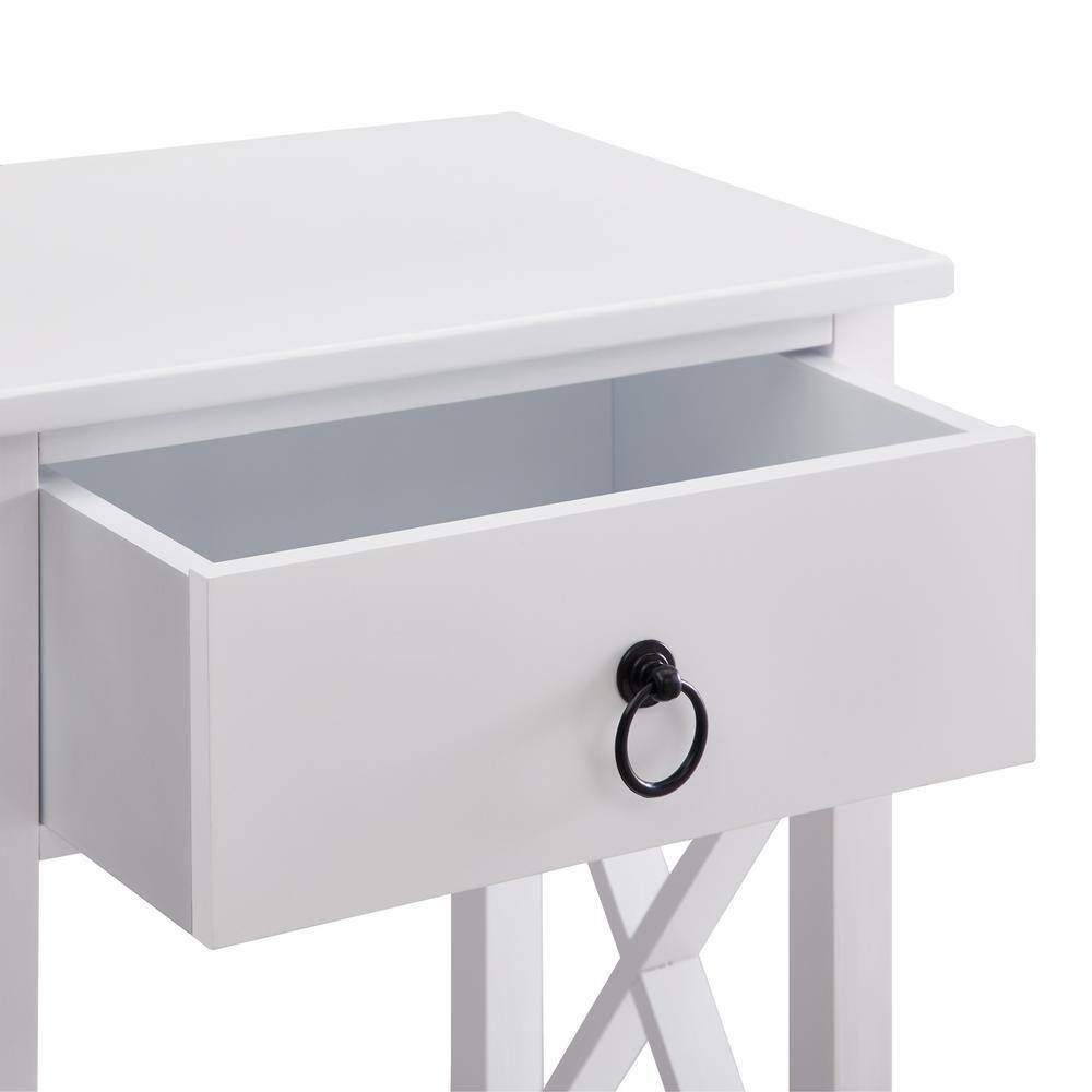 12 in. White Rectangle Wood End Table with Drawer and Shelf Solid Narrow Side Table For Bedrooms Ideal For Small Spaces