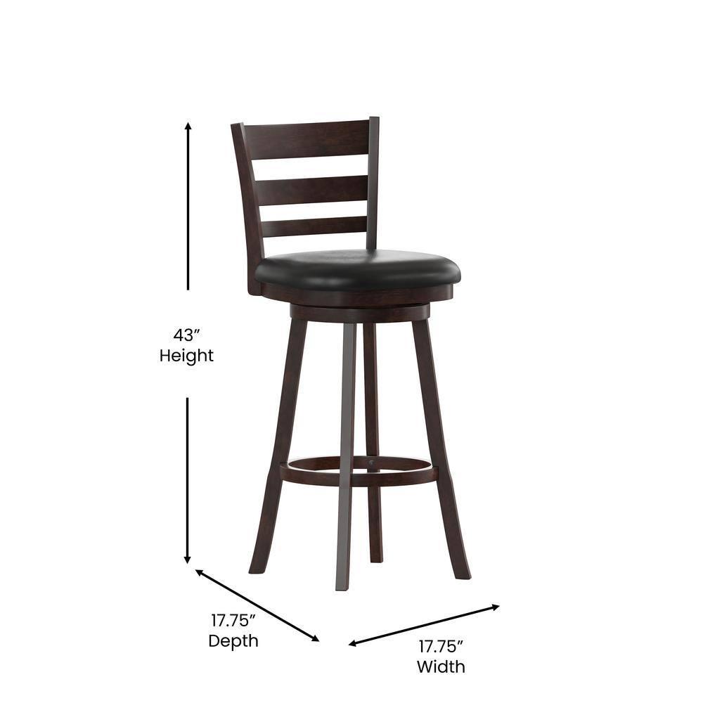 Taylor & Logan Zayne Barstool Espresso: Round Faux Leather, Wood Frame, 300 lbs Capacity