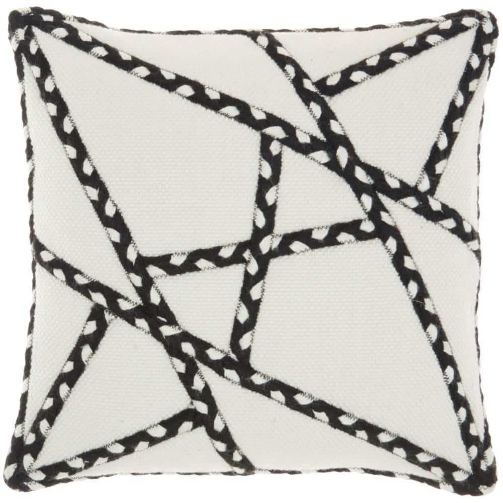 Mina Victory 18x18" Square Fabric Woven Braided Geometric Throw Pillow in Black