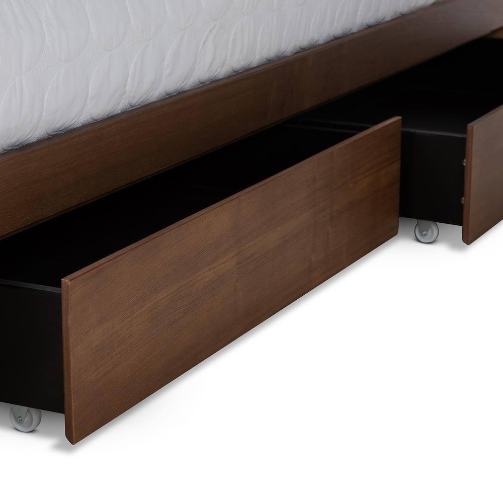 Queen Arthur Wood Platform Bed with Built-In Shelves Ash Walnut - Baxton Studio: Storage Drawers & No Box Spring Needed