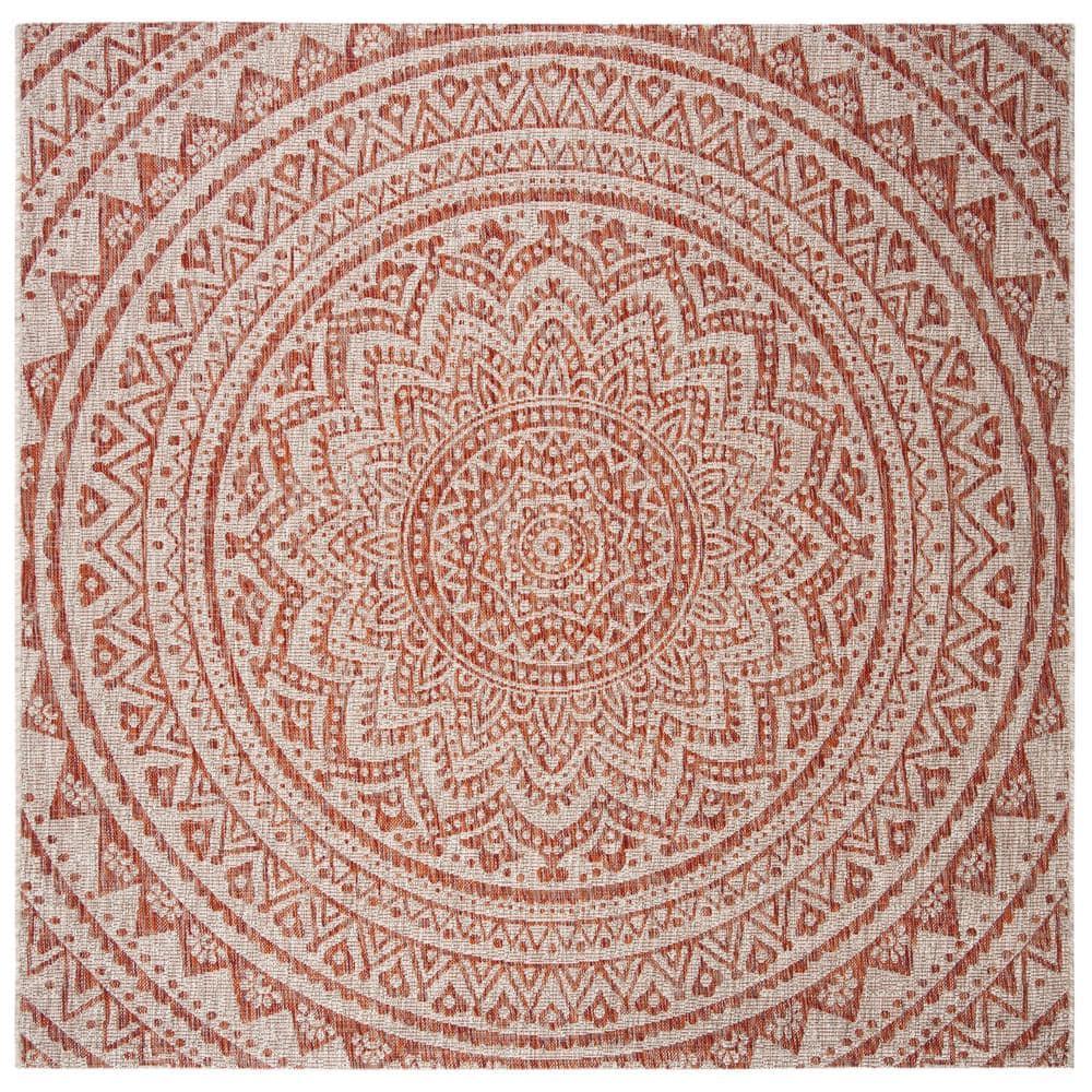 Courtyard CY8734 Power Loomed Indoor and Outdoor Area Rug - Light Beige/Terracotta - 6'7"x6'7" - Safavieh