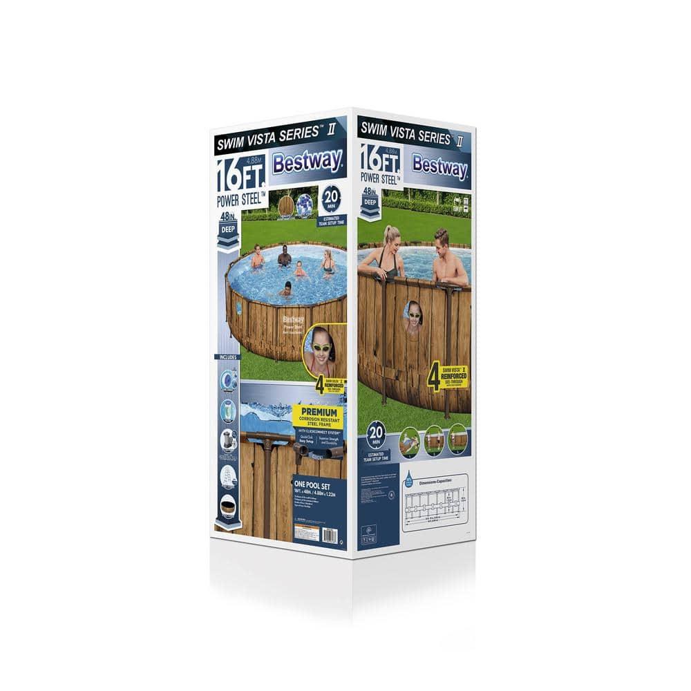 Bestway 16ft x 4ft Power Steel Swim Vista Above Ground Pool Set & Pump