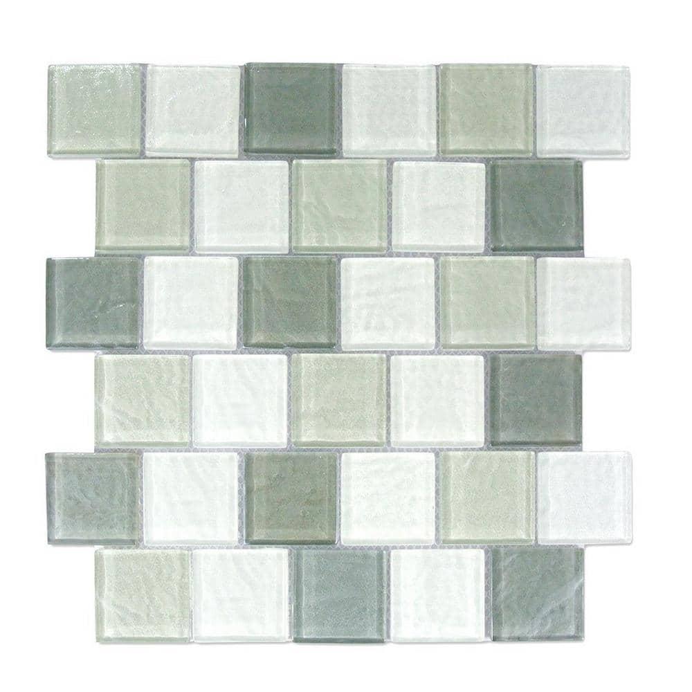 New Era 12 in. x 12 in. Glass & Stone Straight Edge Linear Mosaic Wall & Pool Tile