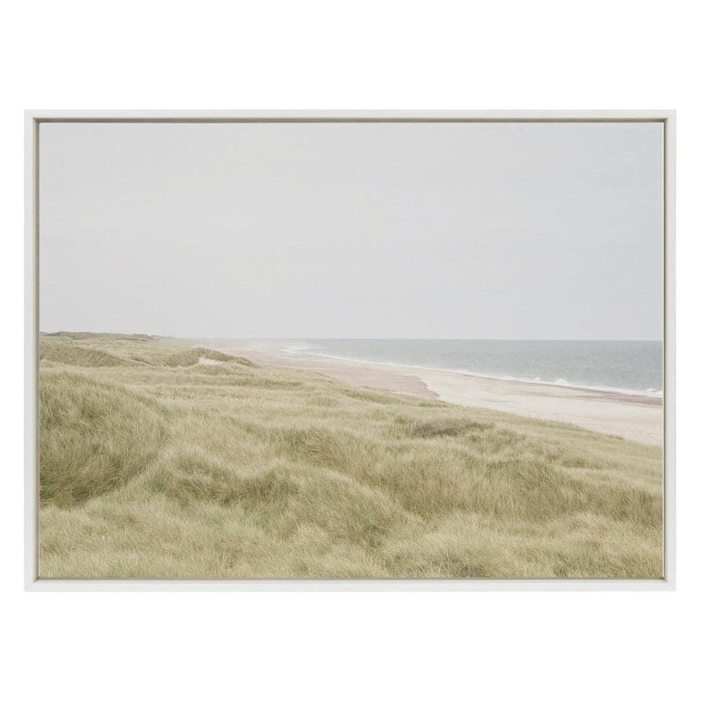 Large White Framed Coastal Landscape Canvas Print