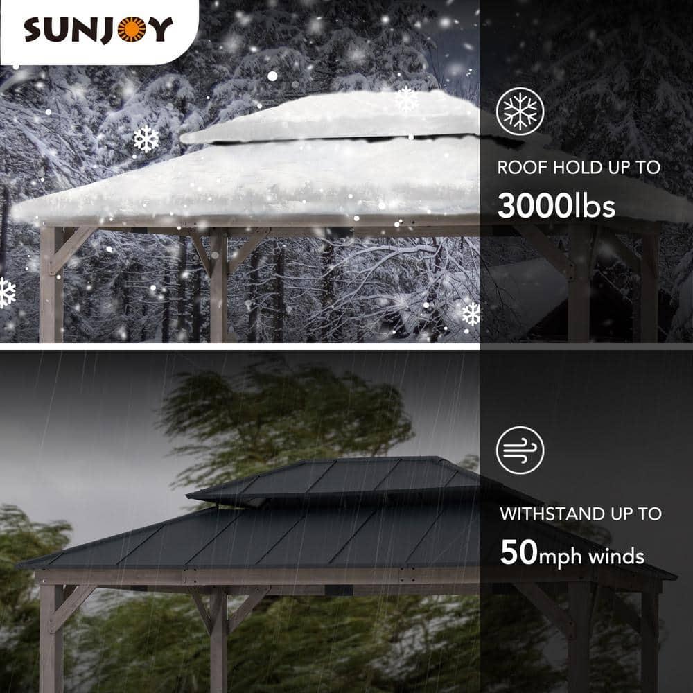 Sunjoy 12x16 ft. Wood Gazebo, Outdoor Patio Steel Hardtop Gazebo, Cedar Framed Wooden Gazebo with 2-tier Metal Roof