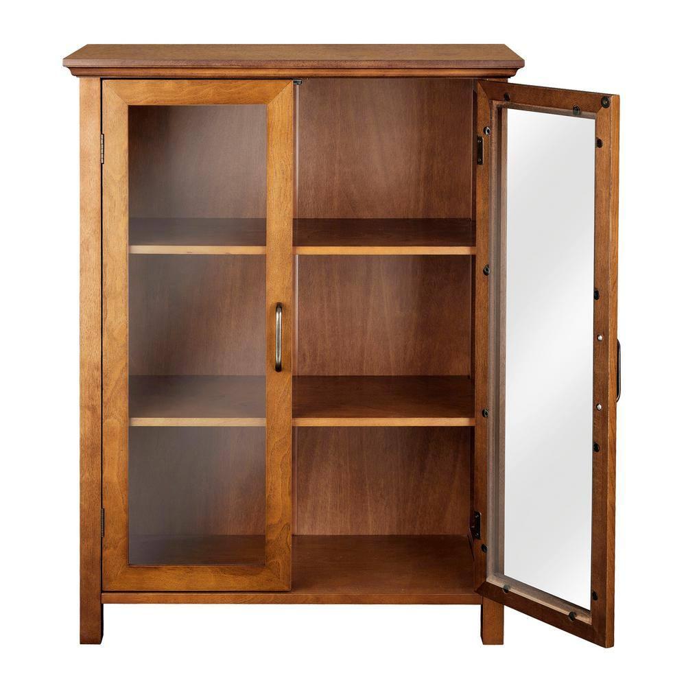 Teamson Home Avery Freestanding Two-Door Floor Accent Cabinet with Antique Brass Handles, Oiled Oak