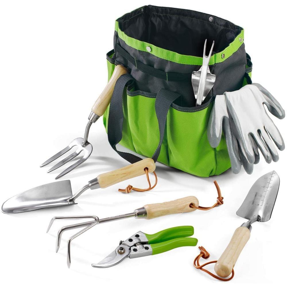 WORKPRO Garden Tools Set, 7 Piece Stainless Steel Heavy Duty Gardening Tools with Wooden Handle