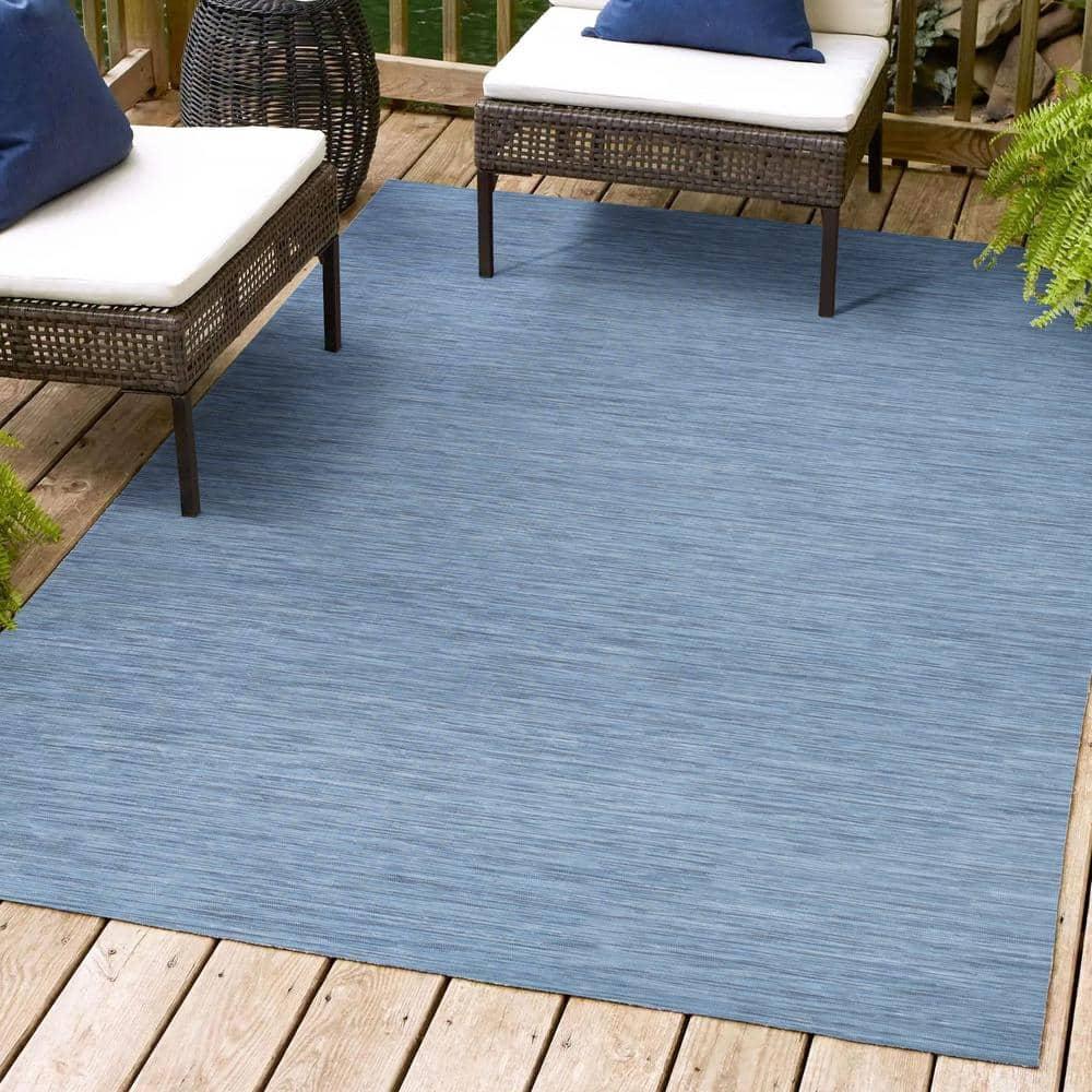 9'x12' Ethan Modern Flatweave Solid  Area Rug, Blue - JONATHAN Y