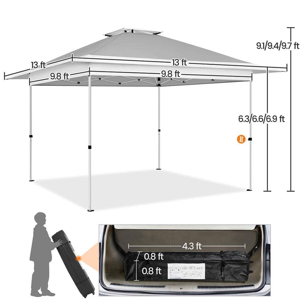 13 ft. × 13 ft. Pop-up Canopy with Rolling Storage Bag Light Gray/White
