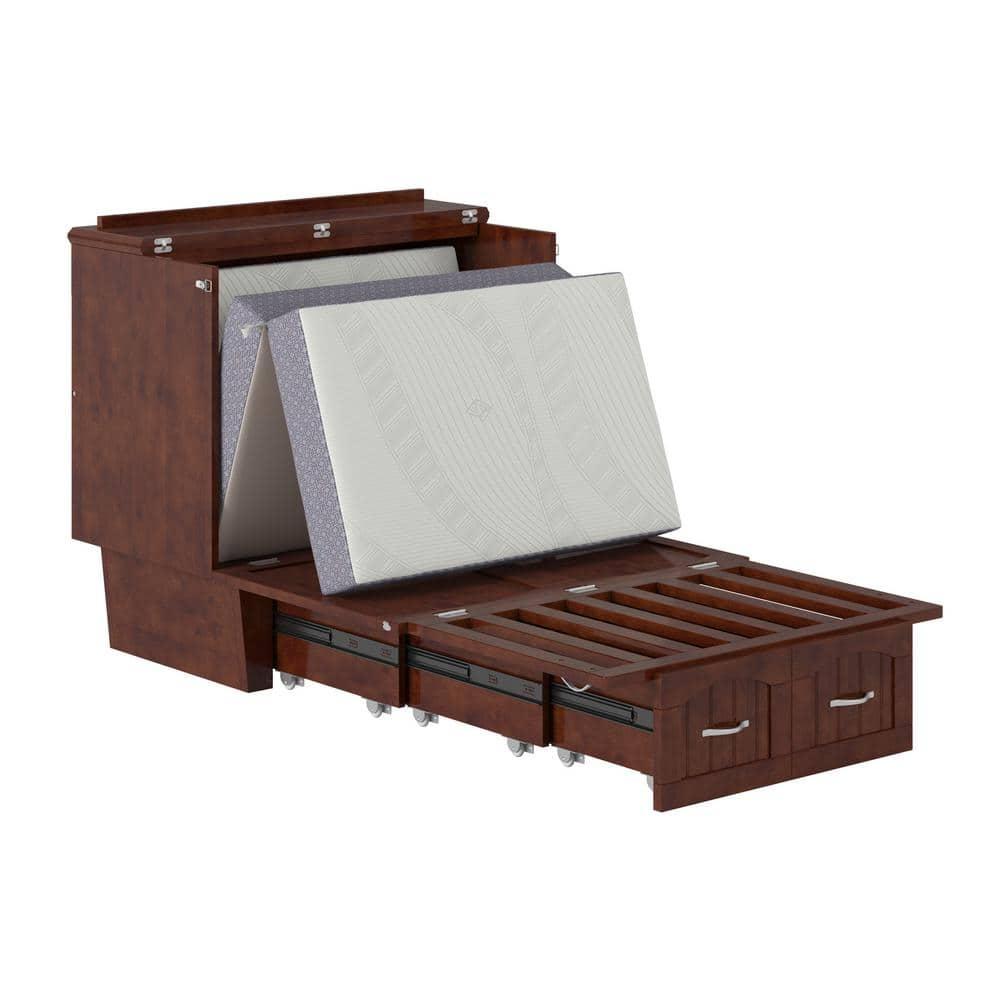 AFI Nantucket Twin Solid Wood Murphy Bed Chest with Mattress, Drawer & Charger, Walnut