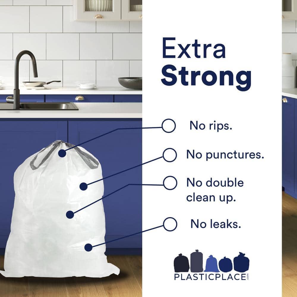 Plasticplace White Trash Bags Compatible with simplehuman Code E (100 Count) 5.2 Gallon / 20 Liter 18.75" x 20