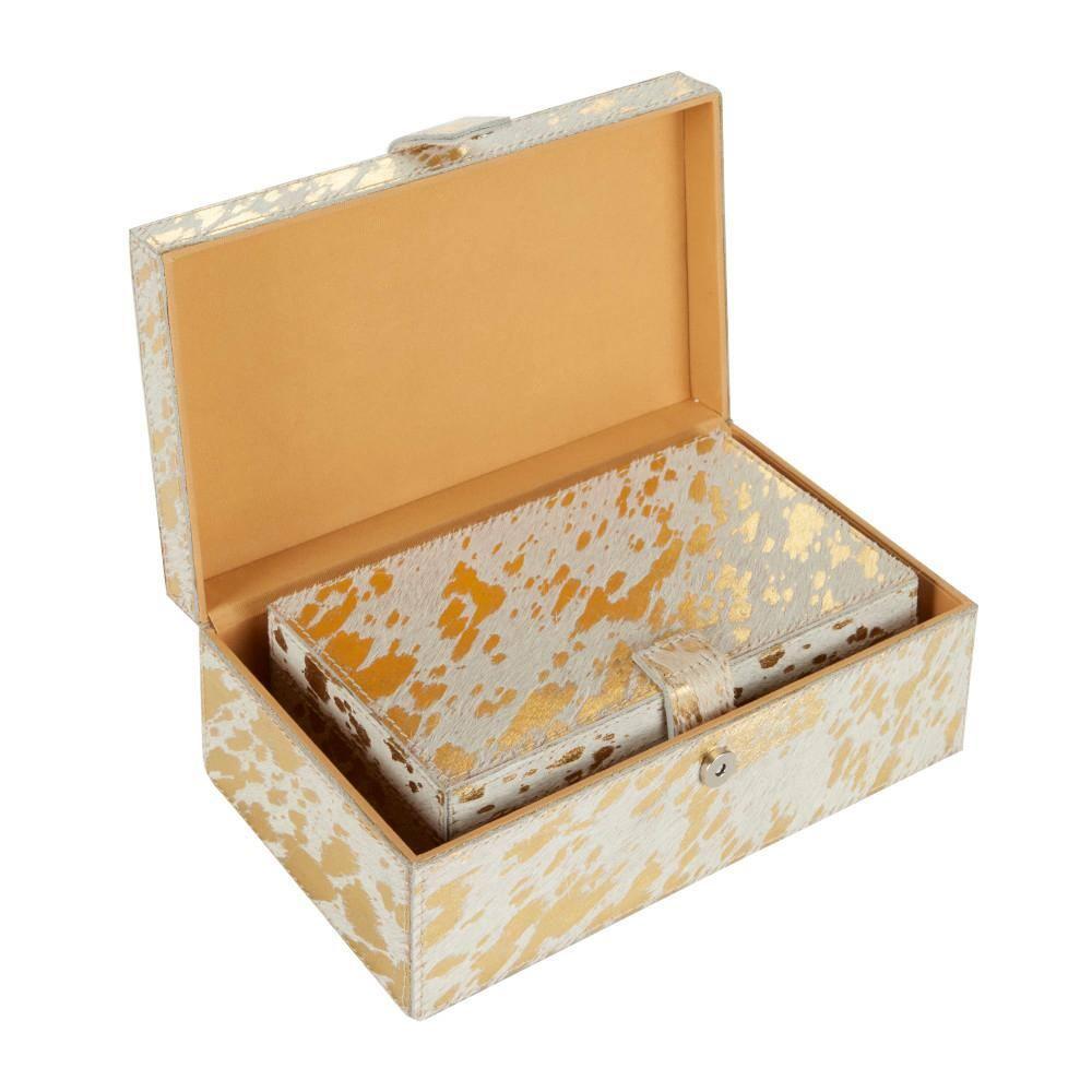 DecMode Handmade Gold Leather Decorative Box with Gold Foil Paint, 2 Count