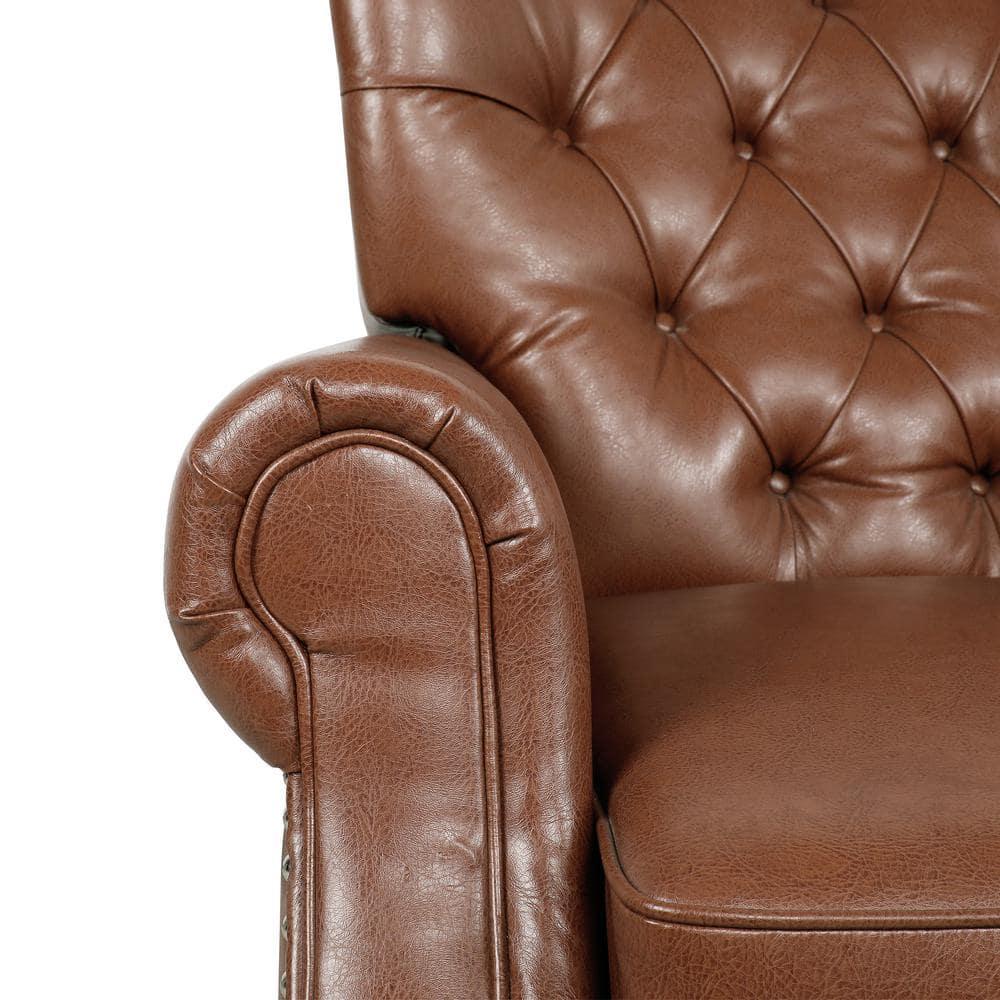 Noble House Torrens Standard Faux Leather Tufted Recliner, Cognac Brown