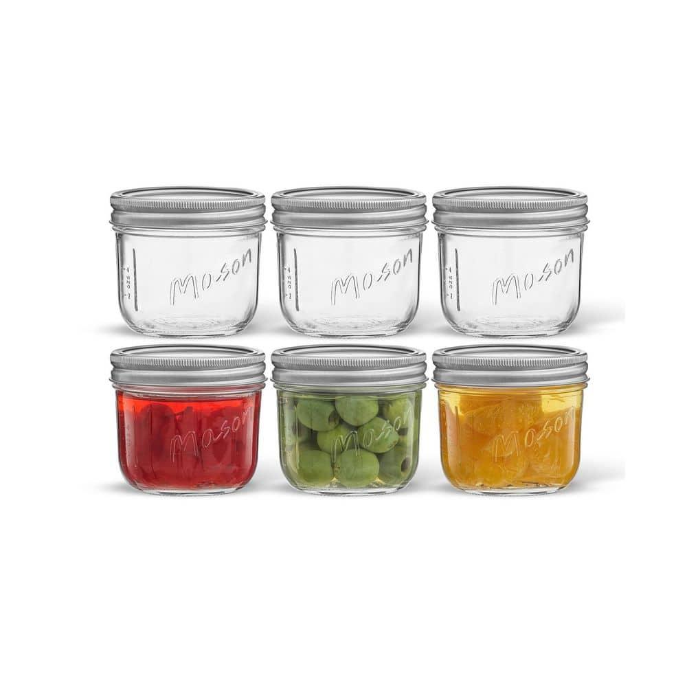 JoyJolt Wide Mason Jars with Airtight Lids, Labels and Measures - 8 oz - Set of 6