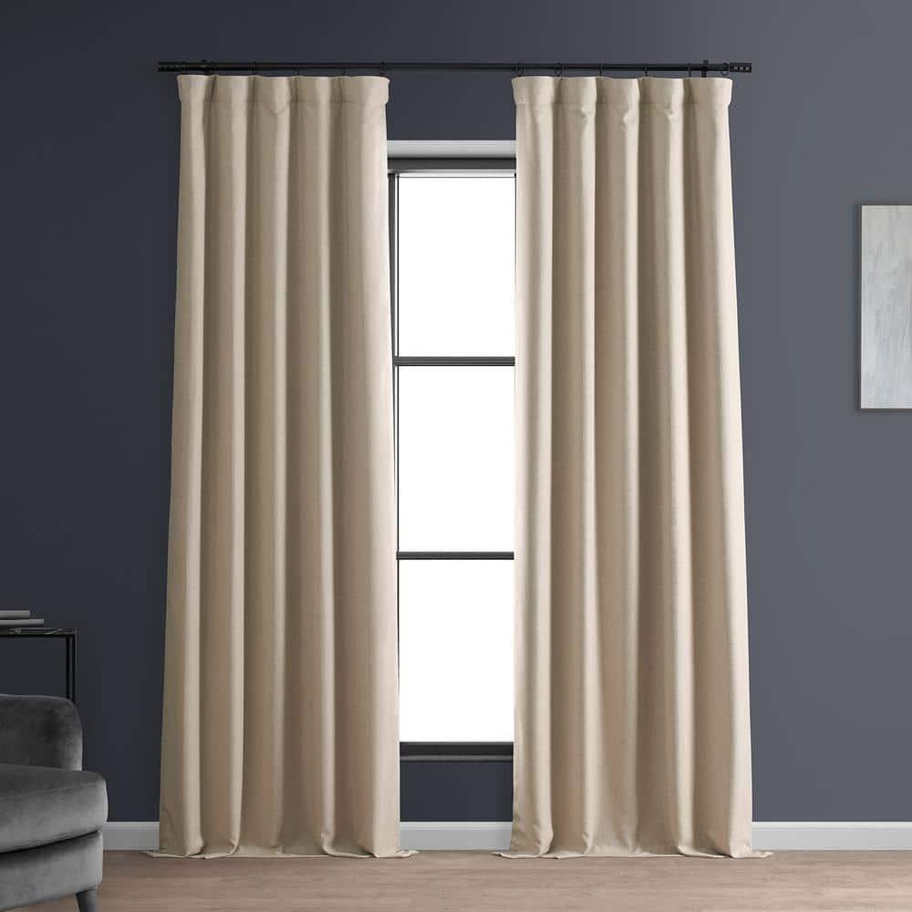 HPD HALF PRICE DRAPES Solid Thermal Insulated Blackout Curtains for Bedroom 84 Inches Long Curtain (1 Panel) Signature Blackout Linen Window Curtains for Living Room, 50W x 84L, Safari Tan