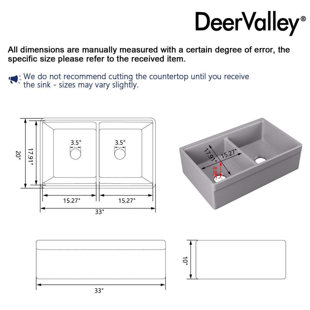 33" L X 20" W White Fireclay Double Bowl Workstation Farmhouse Kitchen Sink with Cutting Board And Dish-Drying Rack