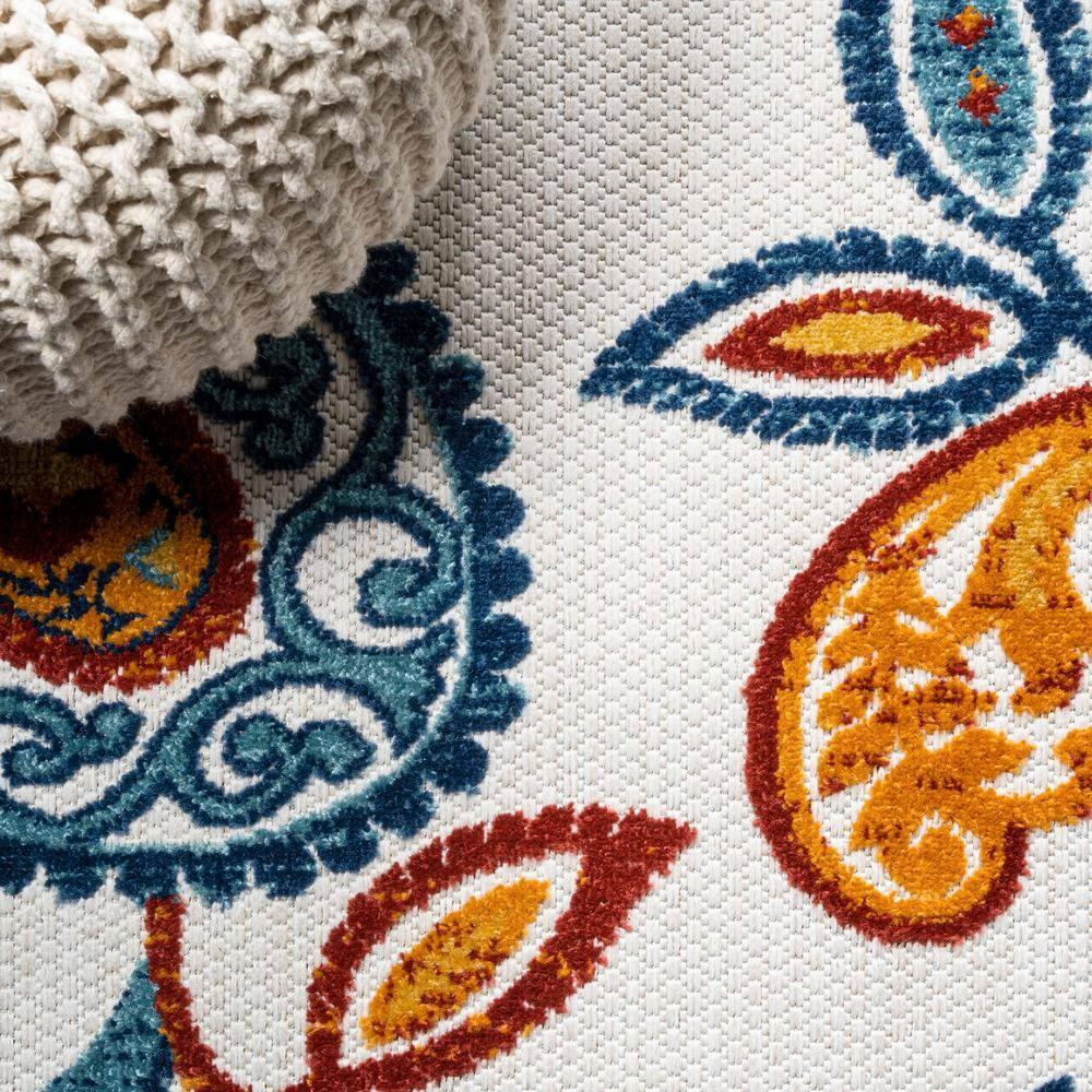 2'x8' Julien Paisley High-Low Indoor/Outdoor Area Rug, Orange/Blue - JONATHAN Y