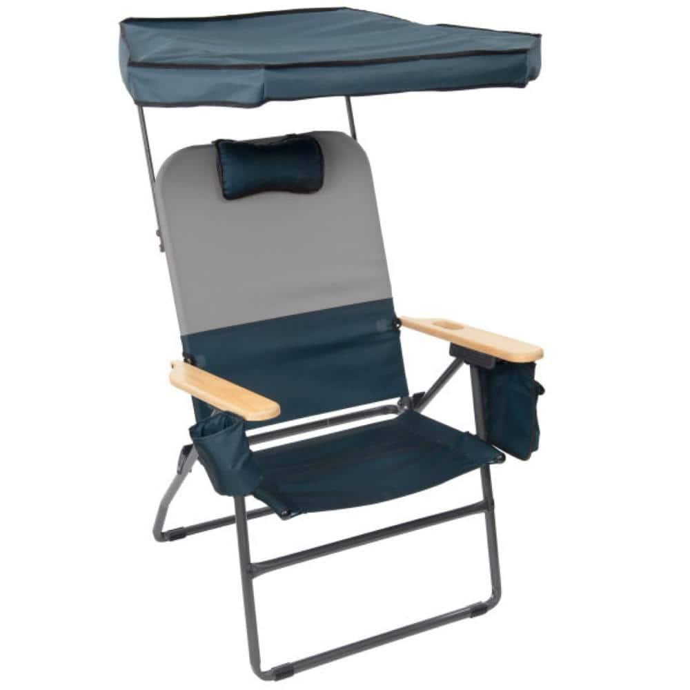 Gray and Black Steel Frame XXL Camping Chair with Wood Arms