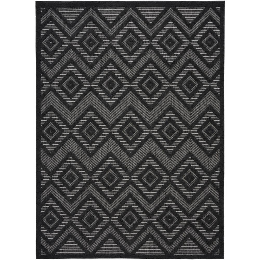 Nourison Versatile Diamond Geometric Flatweave Indoor Outdoor Area Rug Charcoal/Black 6' x 9'