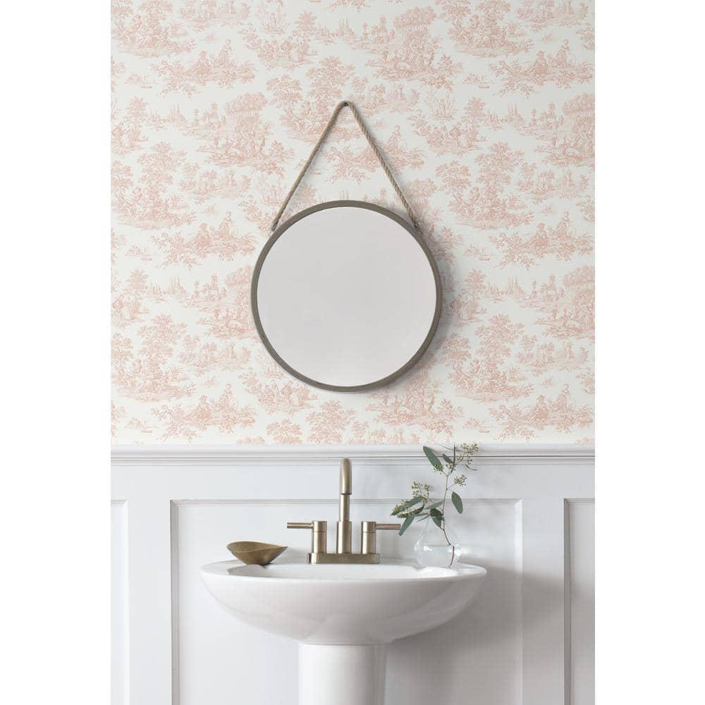 NextWall Chateau Toile Peel and Stick Wallpaper Pink: Vintage Vinyl, Self-Adhesive, Repositionable, Washable, 30.75 Sq Ft Coverage