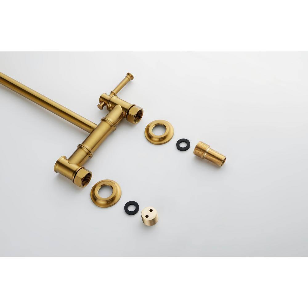 Brushed Gold Brass Wall-Mount Pot Filler Faucet with Swing Arm