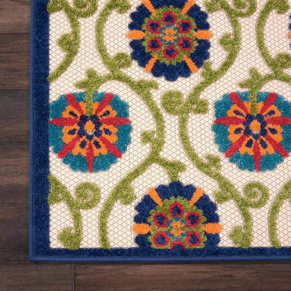 Nourison Aloha Contemporary Floral Flatweave High-Low Indoor Outdoor Area Rug Blue/Multicolor 2'8" x 4'