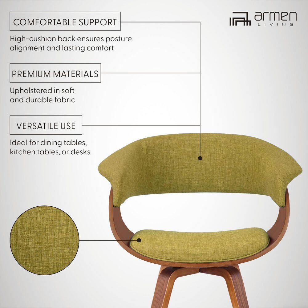 Summer Modern Chair - Green Fabric And Walnut Wood - Armen Living: Polyester Upholstery, Mid-Century Design, Foam Filled