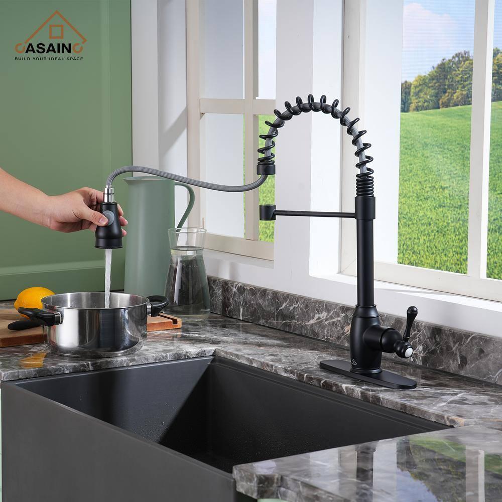 CASAINC 1.8 GPM Single-Handle Spring Pull-Down Kitchen Faucet Single Hole Faucet