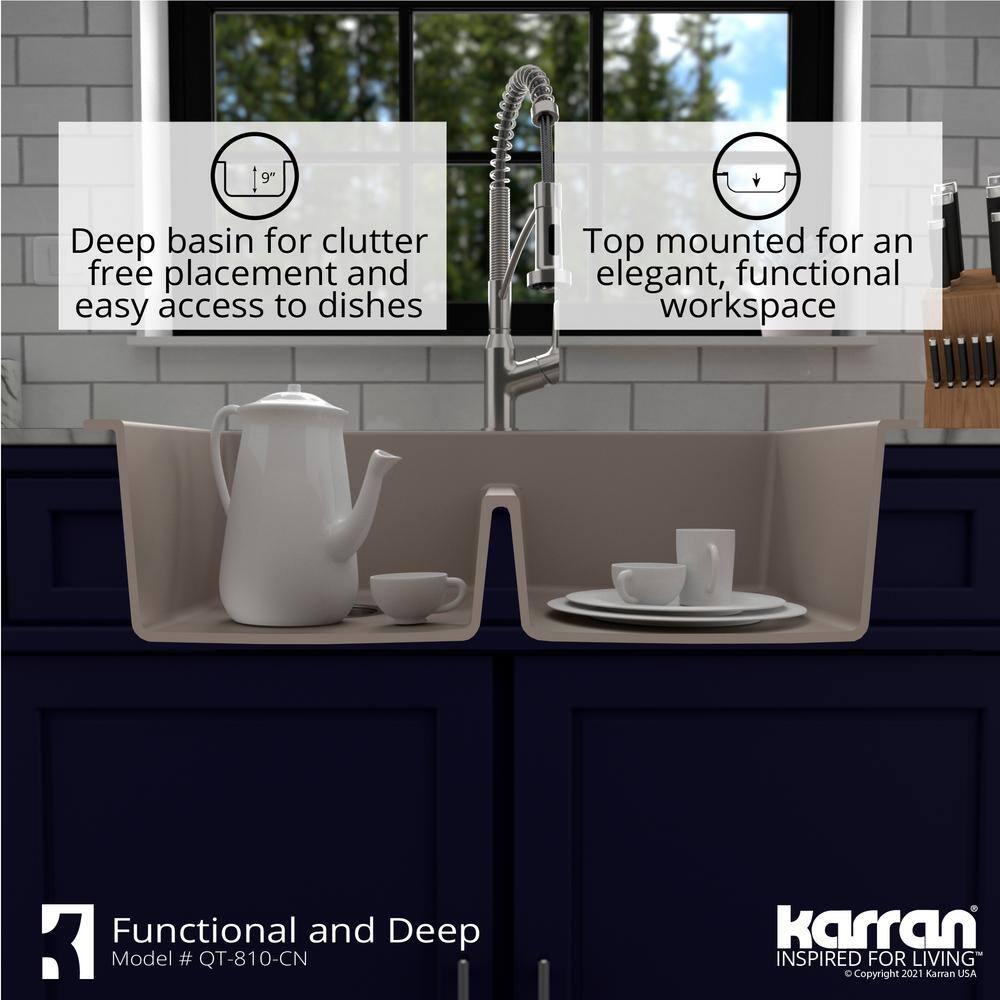 Karran Quartz 33'' X 22'' 50/50 Double Bowl Composite Drop-in Kitchen Sink