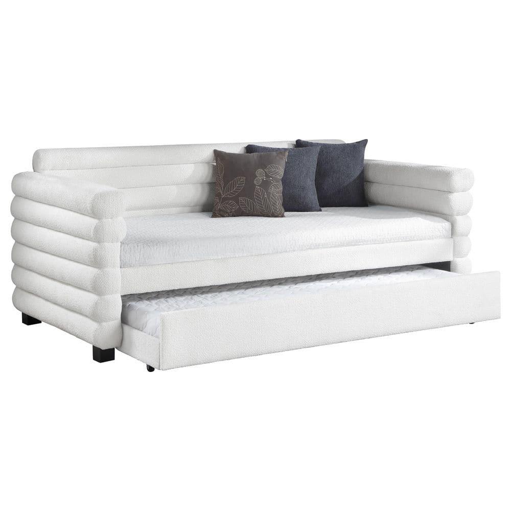 Coaster Patricia Boucle Fabric Upholstered Twin Day Bed with Trundle White