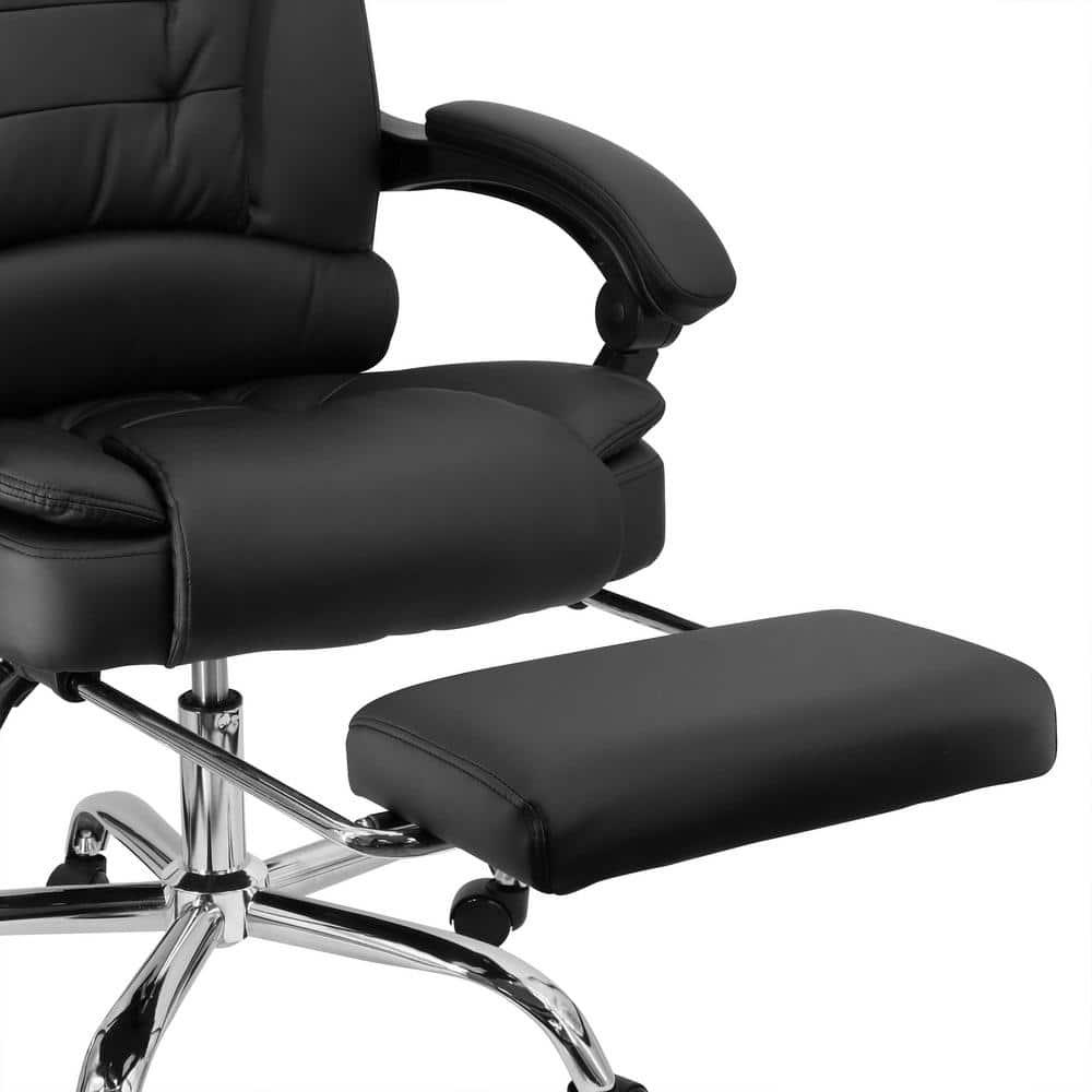 HOMCOM Executive Office Chair with Footrest and Lumbar Support, PU Leather Office Desk Chair, Ergonomic, Reclining and Swivel Chair, Black