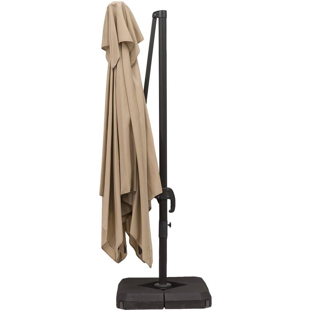 Outsunny 10ft Offset Patio Umbrella with Base, Double Top Hanging Aluminum Cantilever Umbrella with 360-degree Rotation, Easy Tilt, 8 Ribs, Crank, Cross Base, Cover, Strap